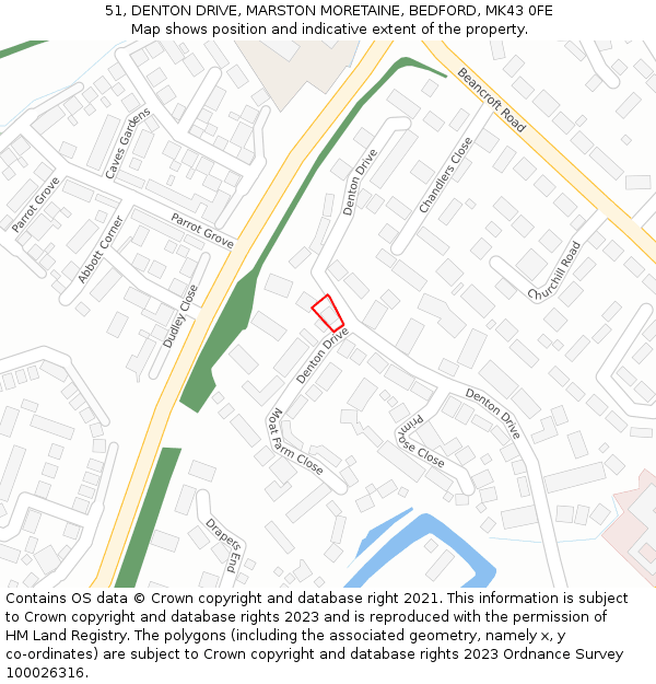 51, DENTON DRIVE, MARSTON MORETAINE, BEDFORD, MK43 0FE: Location map and indicative extent of plot