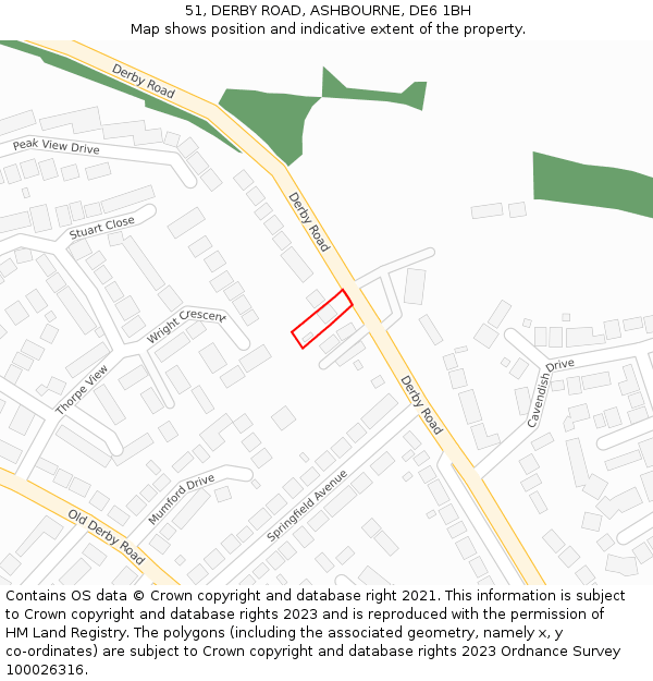 51, DERBY ROAD, ASHBOURNE, DE6 1BH: Location map and indicative extent of plot