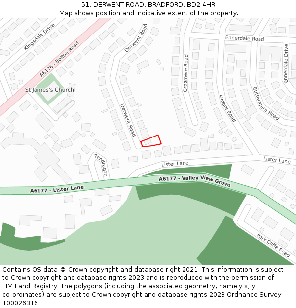 51, DERWENT ROAD, BRADFORD, BD2 4HR: Location map and indicative extent of plot
