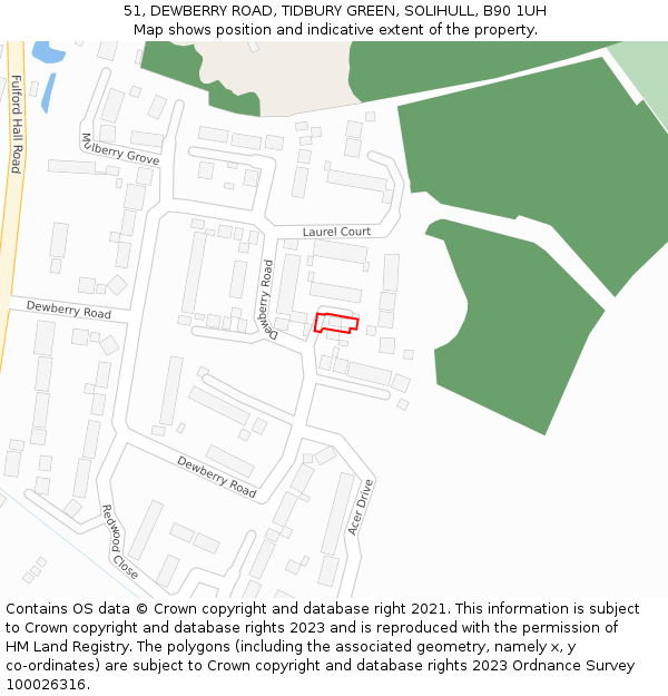 51, DEWBERRY ROAD, TIDBURY GREEN, SOLIHULL, B90 1UH: Location map and indicative extent of plot