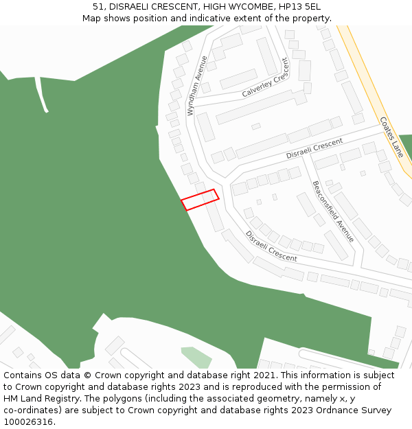 51, DISRAELI CRESCENT, HIGH WYCOMBE, HP13 5EL: Location map and indicative extent of plot