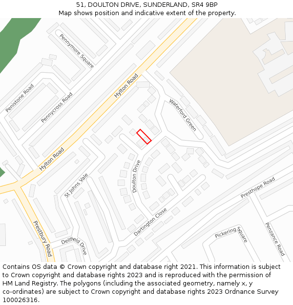 51, DOULTON DRIVE, SUNDERLAND, SR4 9BP: Location map and indicative extent of plot