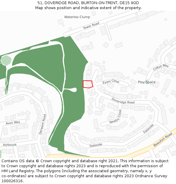 51, DOVERIDGE ROAD, BURTON-ON-TRENT, DE15 9GD: Location map and indicative extent of plot