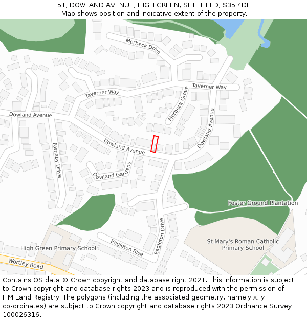 51, DOWLAND AVENUE, HIGH GREEN, SHEFFIELD, S35 4DE: Location map and indicative extent of plot