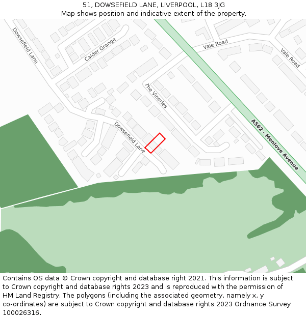 51, DOWSEFIELD LANE, LIVERPOOL, L18 3JG: Location map and indicative extent of plot