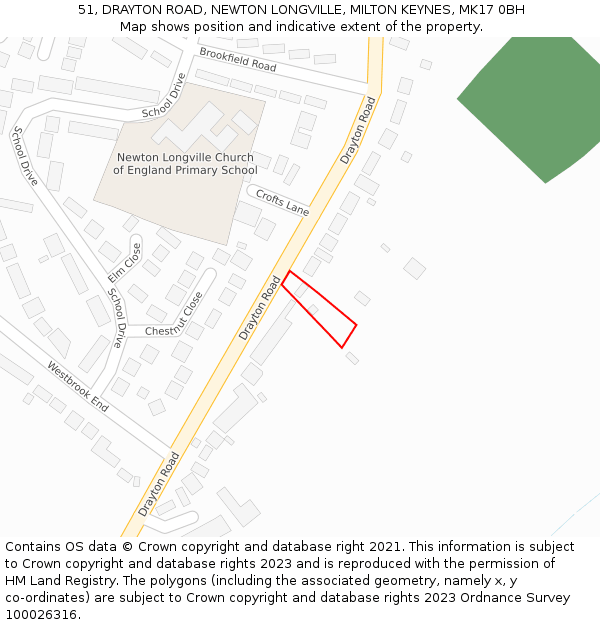 51, DRAYTON ROAD, NEWTON LONGVILLE, MILTON KEYNES, MK17 0BH: Location map and indicative extent of plot