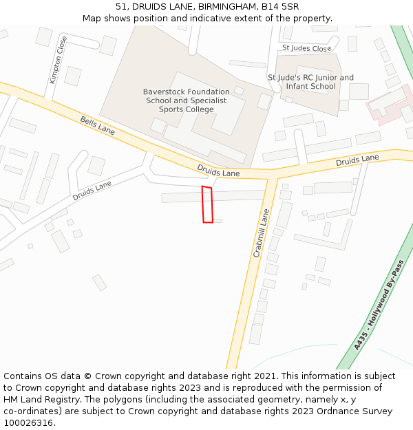 51, DRUIDS LANE, BIRMINGHAM, B14 5SR: Location map and indicative extent of plot