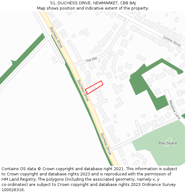 51, DUCHESS DRIVE, NEWMARKET, CB8 8AJ: Location map and indicative extent of plot