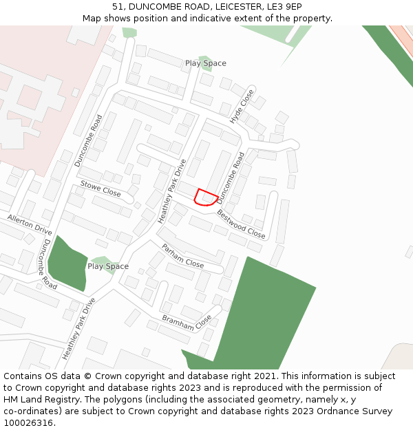 51, DUNCOMBE ROAD, LEICESTER, LE3 9EP: Location map and indicative extent of plot