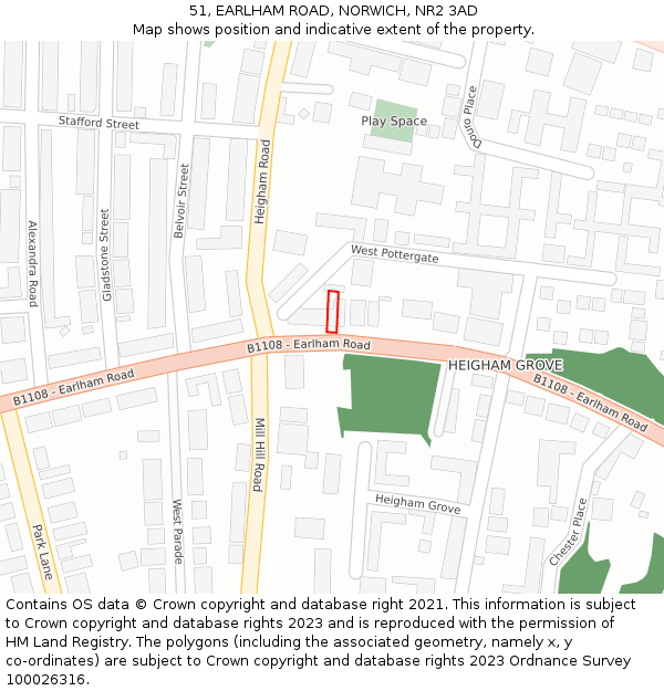 51, EARLHAM ROAD, NORWICH, NR2 3AD: Location map and indicative extent of plot