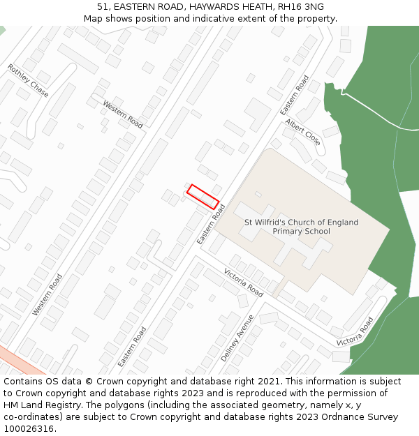 51, EASTERN ROAD, HAYWARDS HEATH, RH16 3NG: Location map and indicative extent of plot
