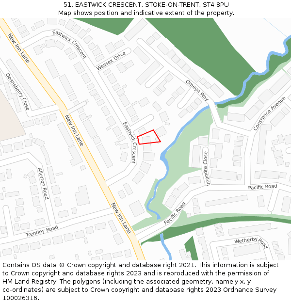 51, EASTWICK CRESCENT, STOKE-ON-TRENT, ST4 8PU: Location map and indicative extent of plot