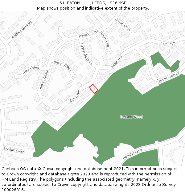 51, EATON HILL, LEEDS, LS16 6SE: Location map and indicative extent of plot