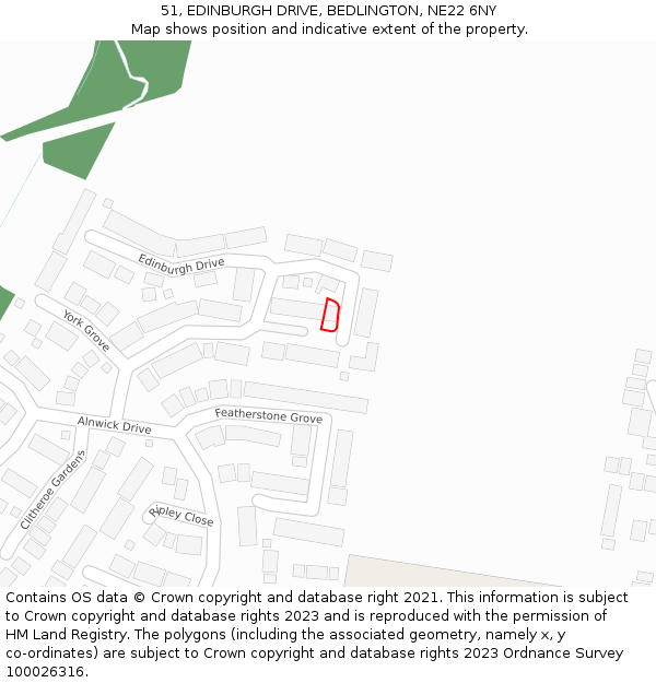 51, EDINBURGH DRIVE, BEDLINGTON, NE22 6NY: Location map and indicative extent of plot