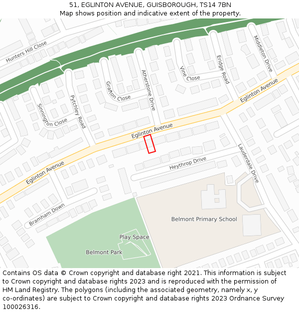 51, EGLINTON AVENUE, GUISBOROUGH, TS14 7BN: Location map and indicative extent of plot