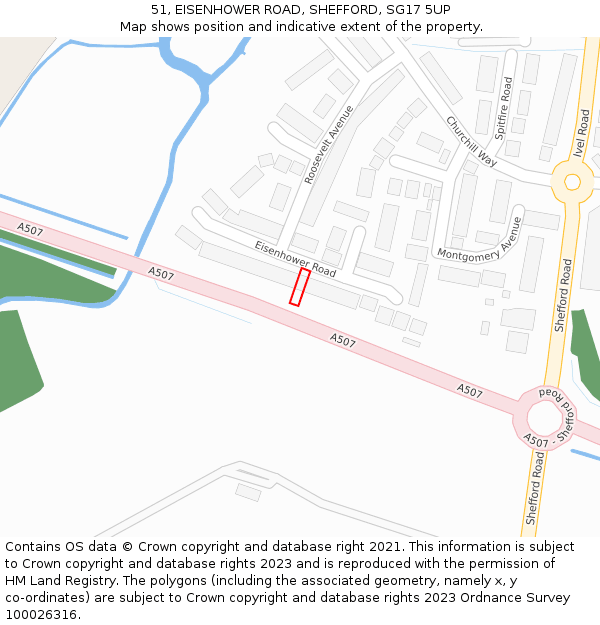 51, EISENHOWER ROAD, SHEFFORD, SG17 5UP: Location map and indicative extent of plot