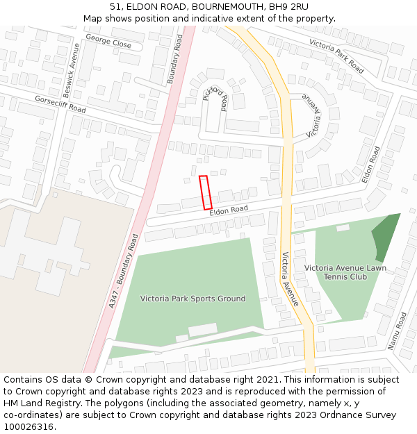 51, ELDON ROAD, BOURNEMOUTH, BH9 2RU: Location map and indicative extent of plot