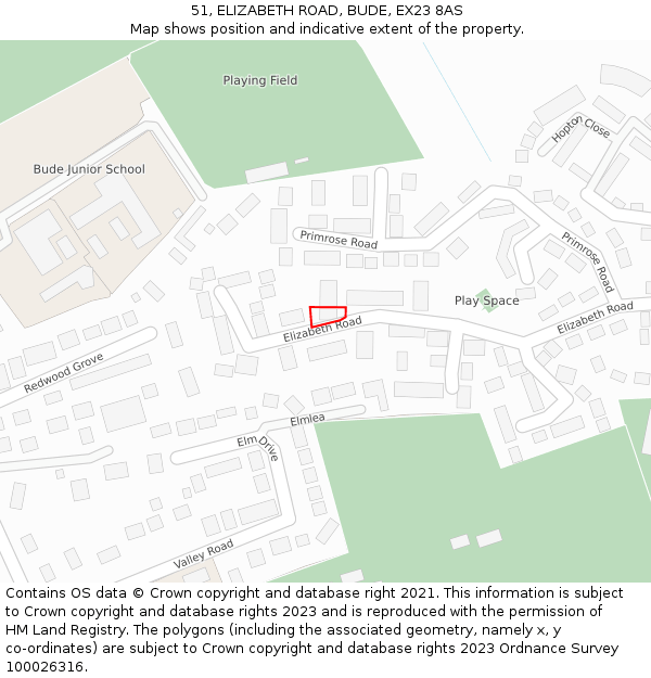 51, ELIZABETH ROAD, BUDE, EX23 8AS: Location map and indicative extent of plot