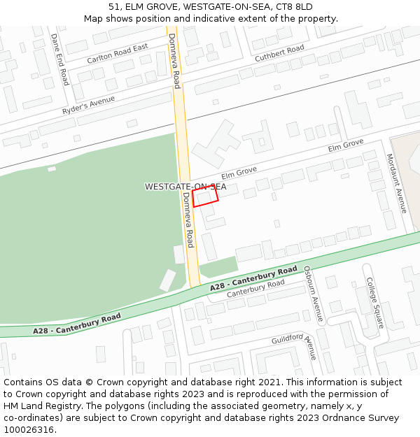 51, ELM GROVE, WESTGATE-ON-SEA, CT8 8LD: Location map and indicative extent of plot
