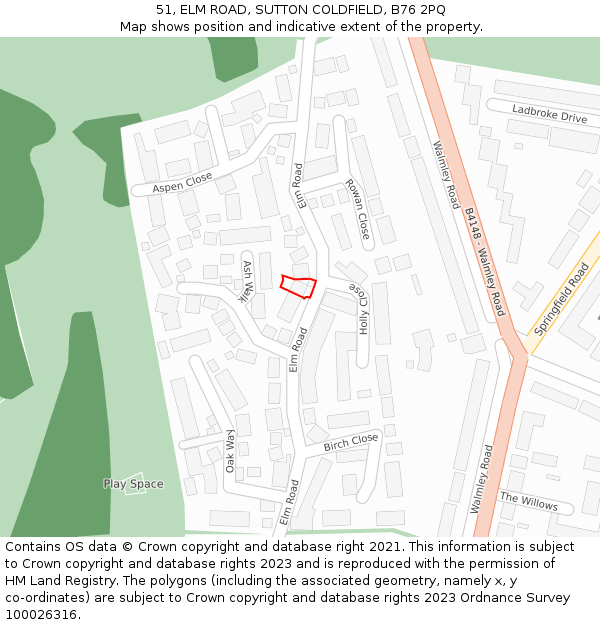 51, ELM ROAD, SUTTON COLDFIELD, B76 2PQ: Location map and indicative extent of plot