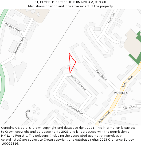 51, ELMFIELD CRESCENT, BIRMINGHAM, B13 9TL: Location map and indicative extent of plot