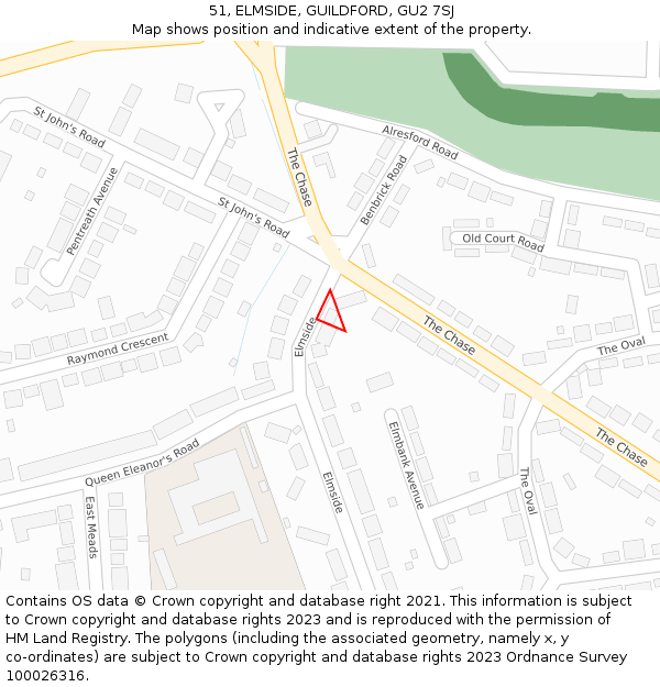 51, ELMSIDE, GUILDFORD, GU2 7SJ: Location map and indicative extent of plot