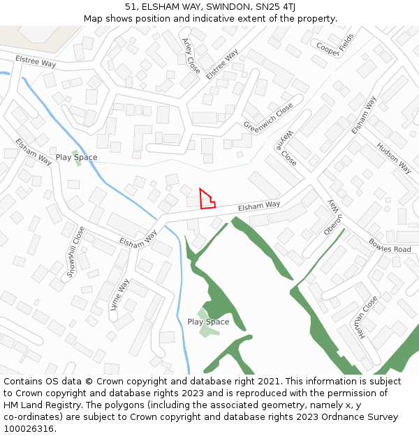 51, ELSHAM WAY, SWINDON, SN25 4TJ: Location map and indicative extent of plot