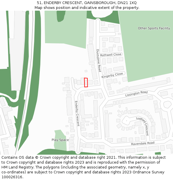 51, ENDERBY CRESCENT, GAINSBOROUGH, DN21 1XQ: Location map and indicative extent of plot
