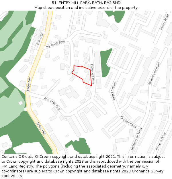 51, ENTRY HILL PARK, BATH, BA2 5ND: Location map and indicative extent of plot