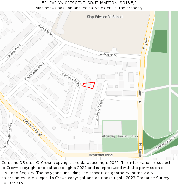 51, EVELYN CRESCENT, SOUTHAMPTON, SO15 5JF: Location map and indicative extent of plot