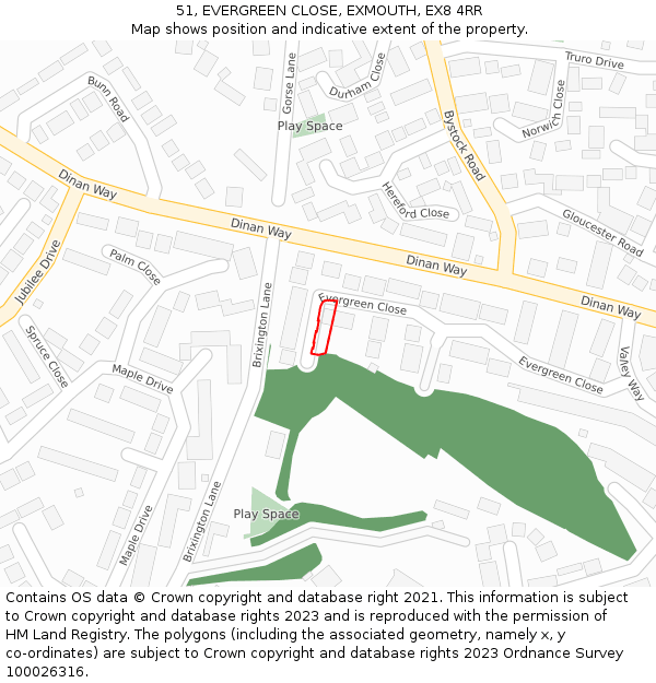 51, EVERGREEN CLOSE, EXMOUTH, EX8 4RR: Location map and indicative extent of plot