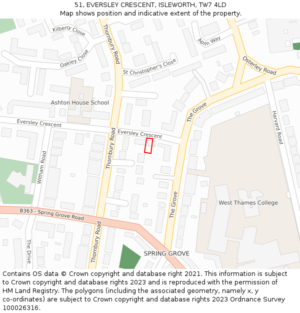 51, EVERSLEY CRESCENT, ISLEWORTH, TW7 4LD: Location map and indicative extent of plot
