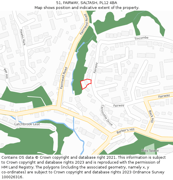 51, FAIRWAY, SALTASH, PL12 4BA: Location map and indicative extent of plot