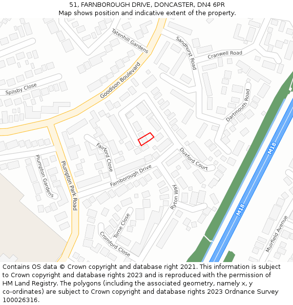51, FARNBOROUGH DRIVE, DONCASTER, DN4 6PR: Location map and indicative extent of plot