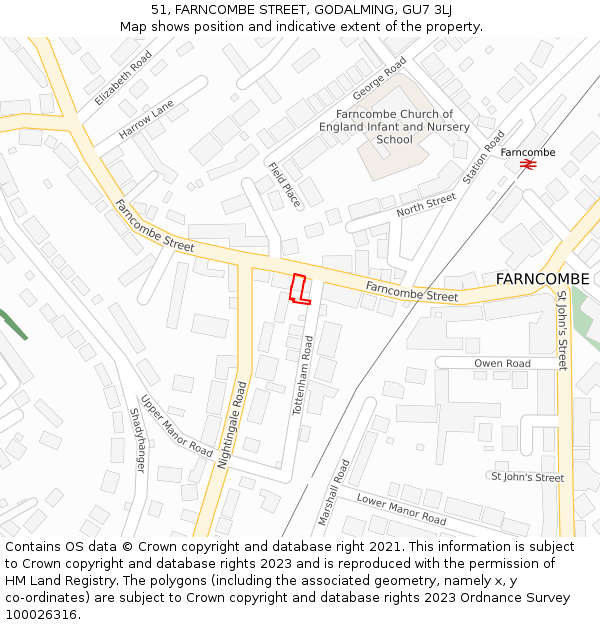 51, FARNCOMBE STREET, GODALMING, GU7 3LJ: Location map and indicative extent of plot