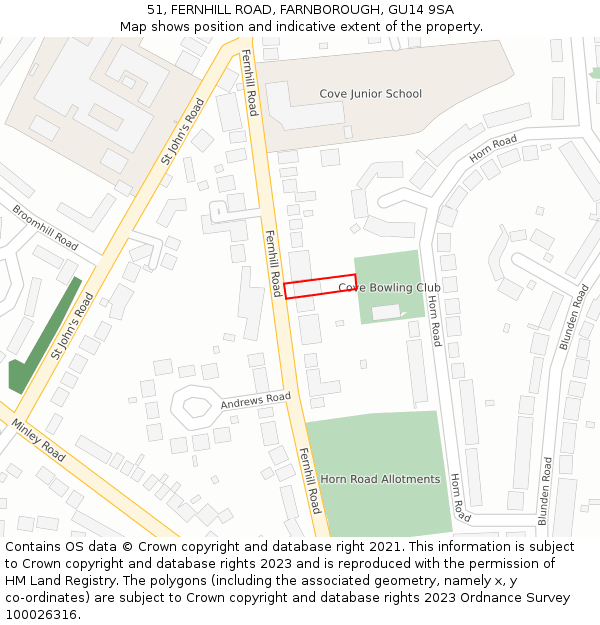 51, FERNHILL ROAD, FARNBOROUGH, GU14 9SA: Location map and indicative extent of plot