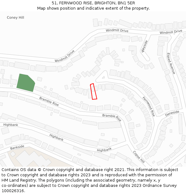 51, FERNWOOD RISE, BRIGHTON, BN1 5ER: Location map and indicative extent of plot