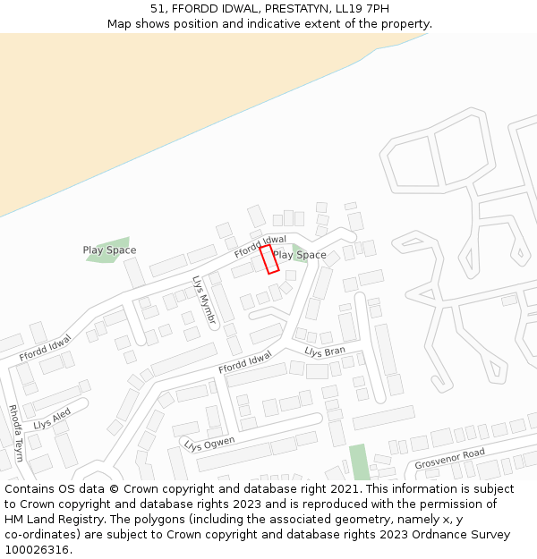 51, FFORDD IDWAL, PRESTATYN, LL19 7PH: Location map and indicative extent of plot