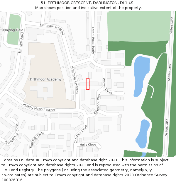 51, FIRTHMOOR CRESCENT, DARLINGTON, DL1 4SL: Location map and indicative extent of plot