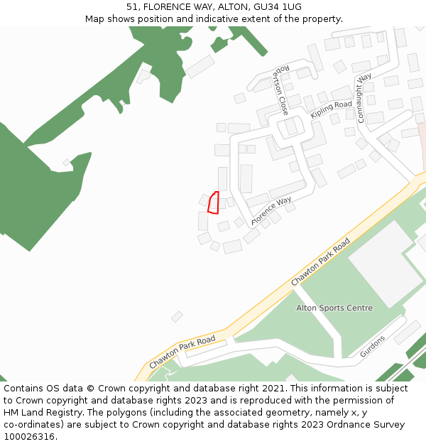51, FLORENCE WAY, ALTON, GU34 1UG: Location map and indicative extent of plot