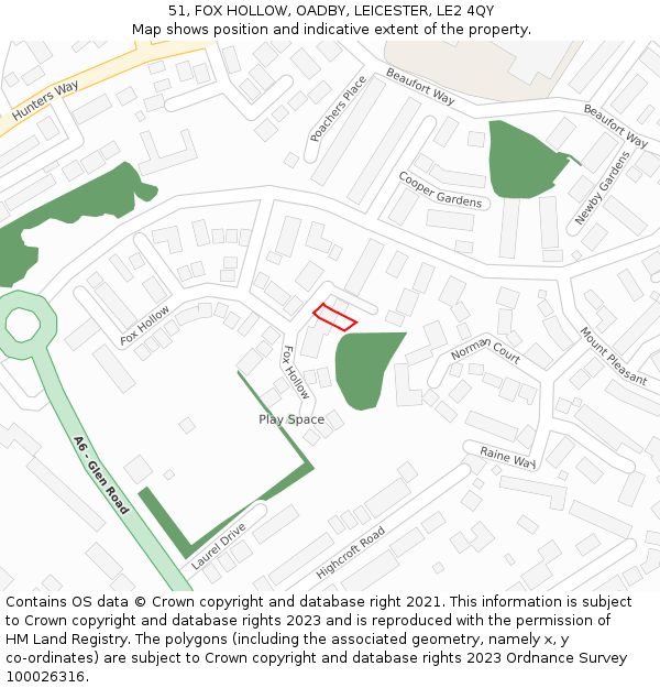 51, FOX HOLLOW, OADBY, LEICESTER, LE2 4QY: Location map and indicative extent of plot