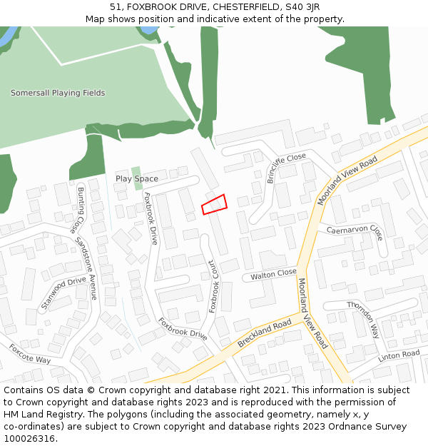 51, FOXBROOK DRIVE, CHESTERFIELD, S40 3JR: Location map and indicative extent of plot