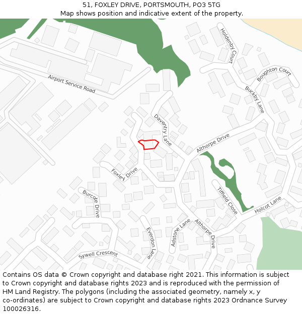 51, FOXLEY DRIVE, PORTSMOUTH, PO3 5TG: Location map and indicative extent of plot