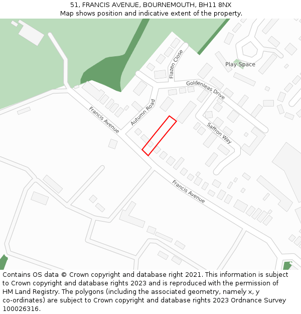 51, FRANCIS AVENUE, BOURNEMOUTH, BH11 8NX: Location map and indicative extent of plot
