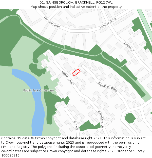 51, GAINSBOROUGH, BRACKNELL, RG12 7WL: Location map and indicative extent of plot