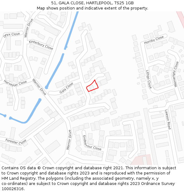 51, GALA CLOSE, HARTLEPOOL, TS25 1GB: Location map and indicative extent of plot