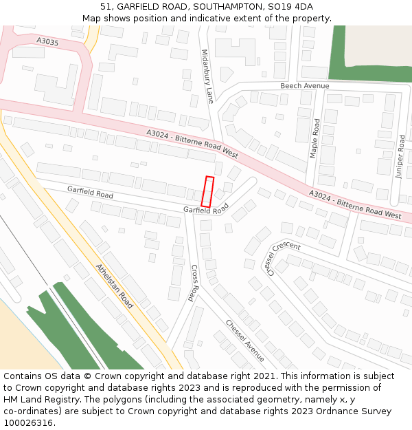 51, GARFIELD ROAD, SOUTHAMPTON, SO19 4DA: Location map and indicative extent of plot