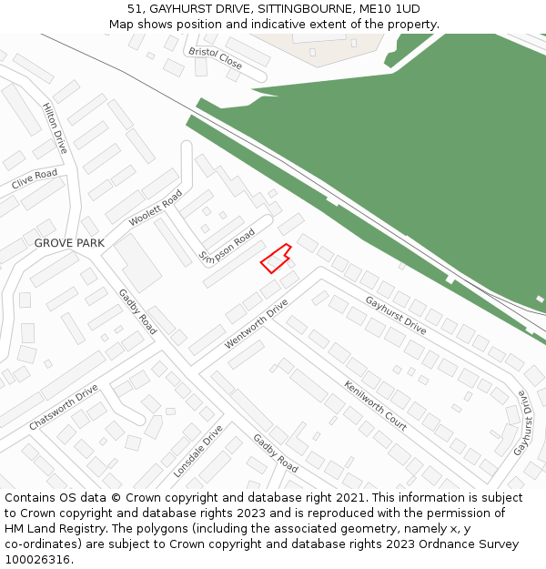 51, GAYHURST DRIVE, SITTINGBOURNE, ME10 1UD: Location map and indicative extent of plot