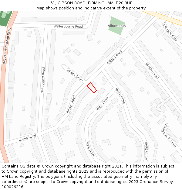 51, GIBSON ROAD, BIRMINGHAM, B20 3UE: Location map and indicative extent of plot