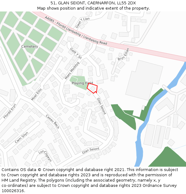 51, GLAN SEIONT, CAERNARFON, LL55 2DX: Location map and indicative extent of plot